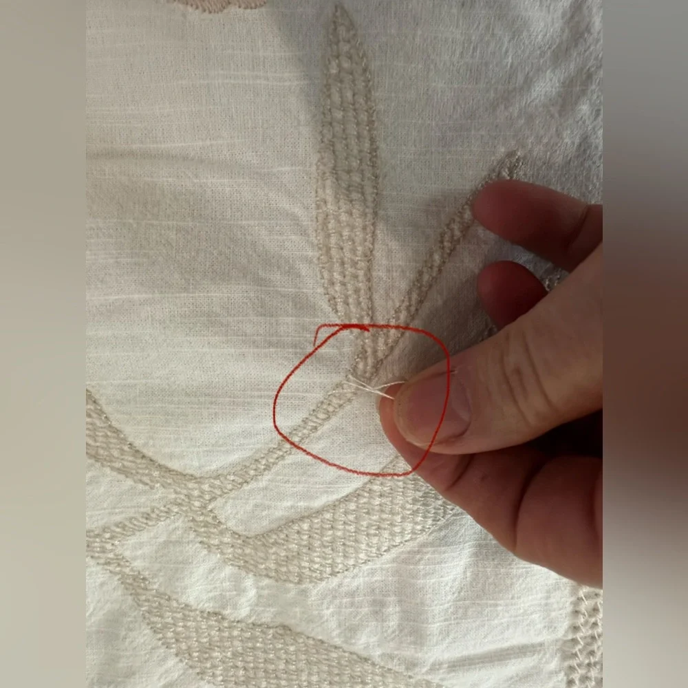 Anthropologie Embroidered Floral Cream Duvet Buttons DVTSU2258A Queen 2